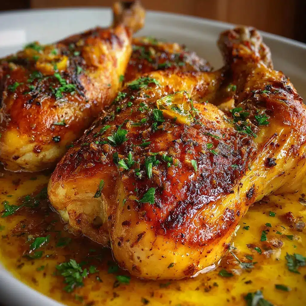 Pollo asado al horno bañado en salsa de naranja con miel y hierbas frescas