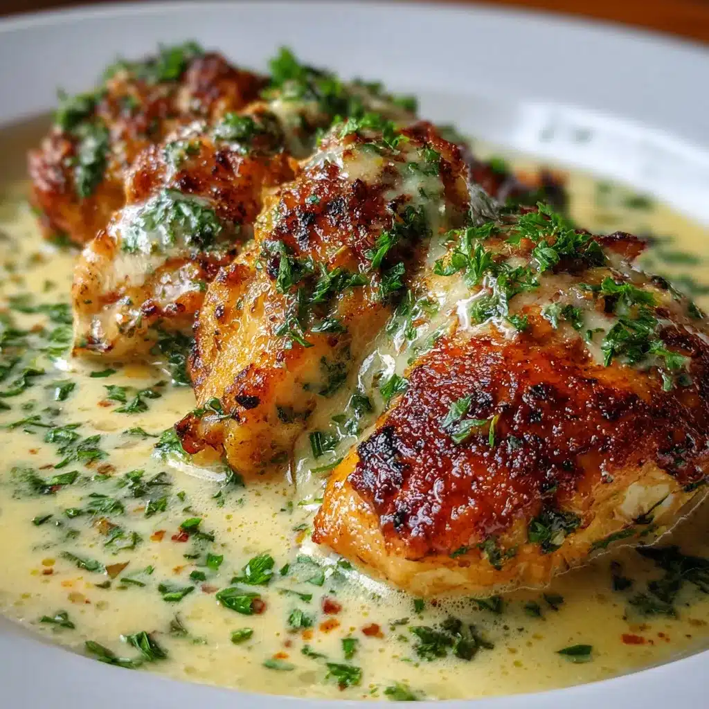 Pollo con Crema servido en sartén con salsa cremosa y cilantro fresco