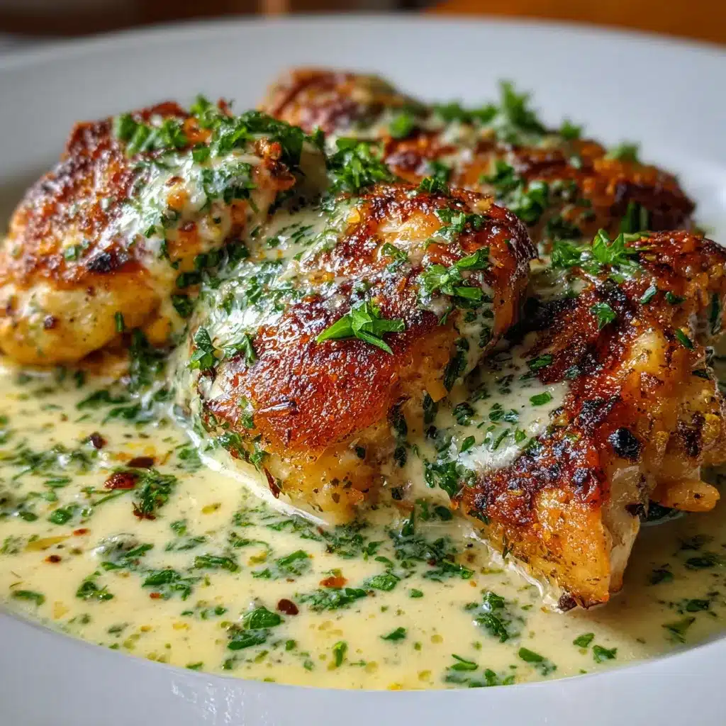 Pollo con Crema servido en sartén con salsa cremosa y cilantro fresco