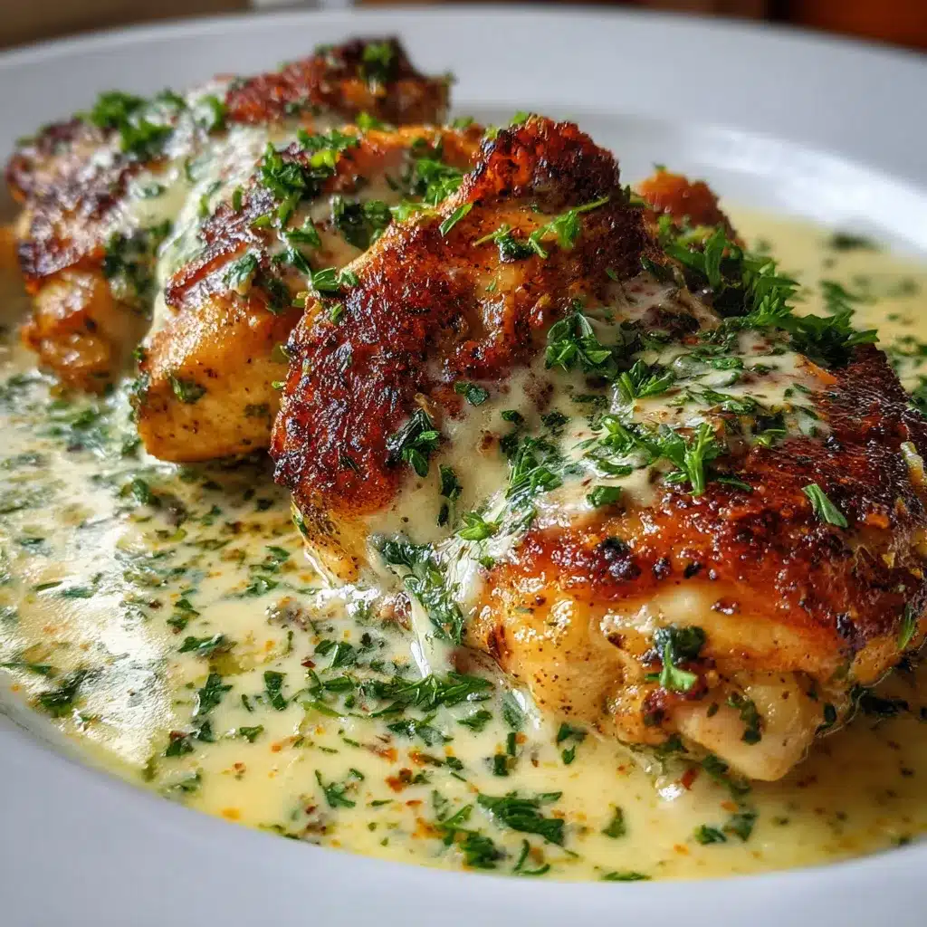 Pollo con Crema servido en sartén con salsa cremosa y cilantro fresco