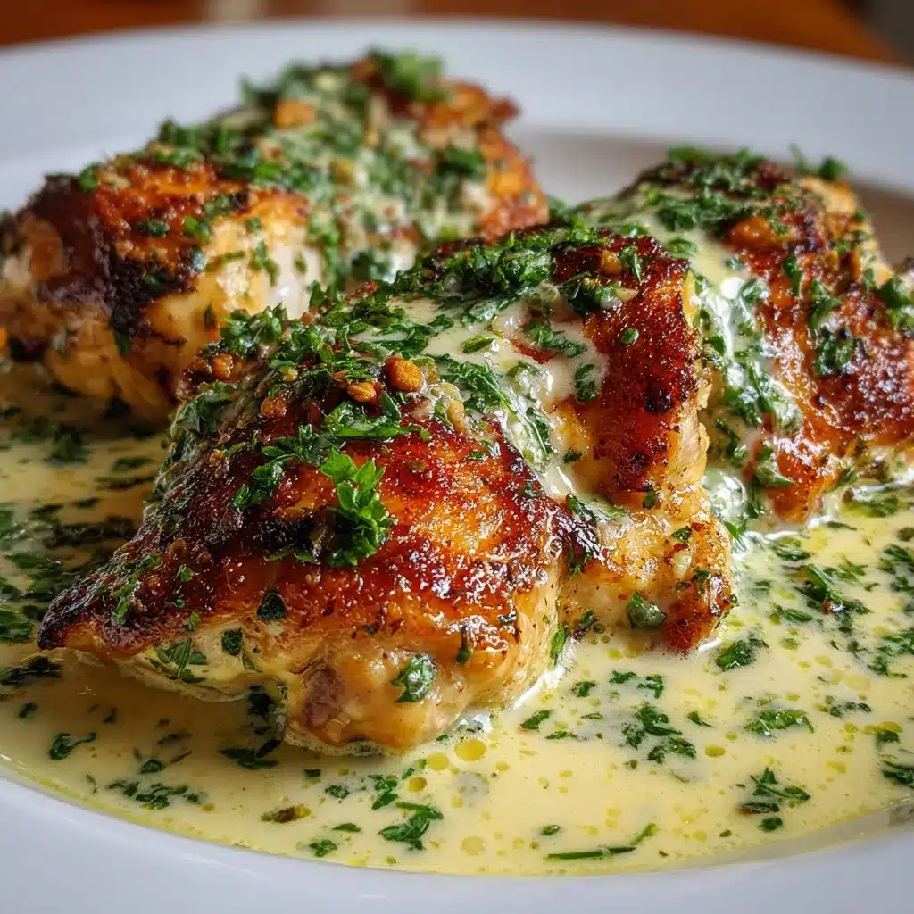 Pollo con Crema servido en sartén con salsa cremosa y cilantro fresco