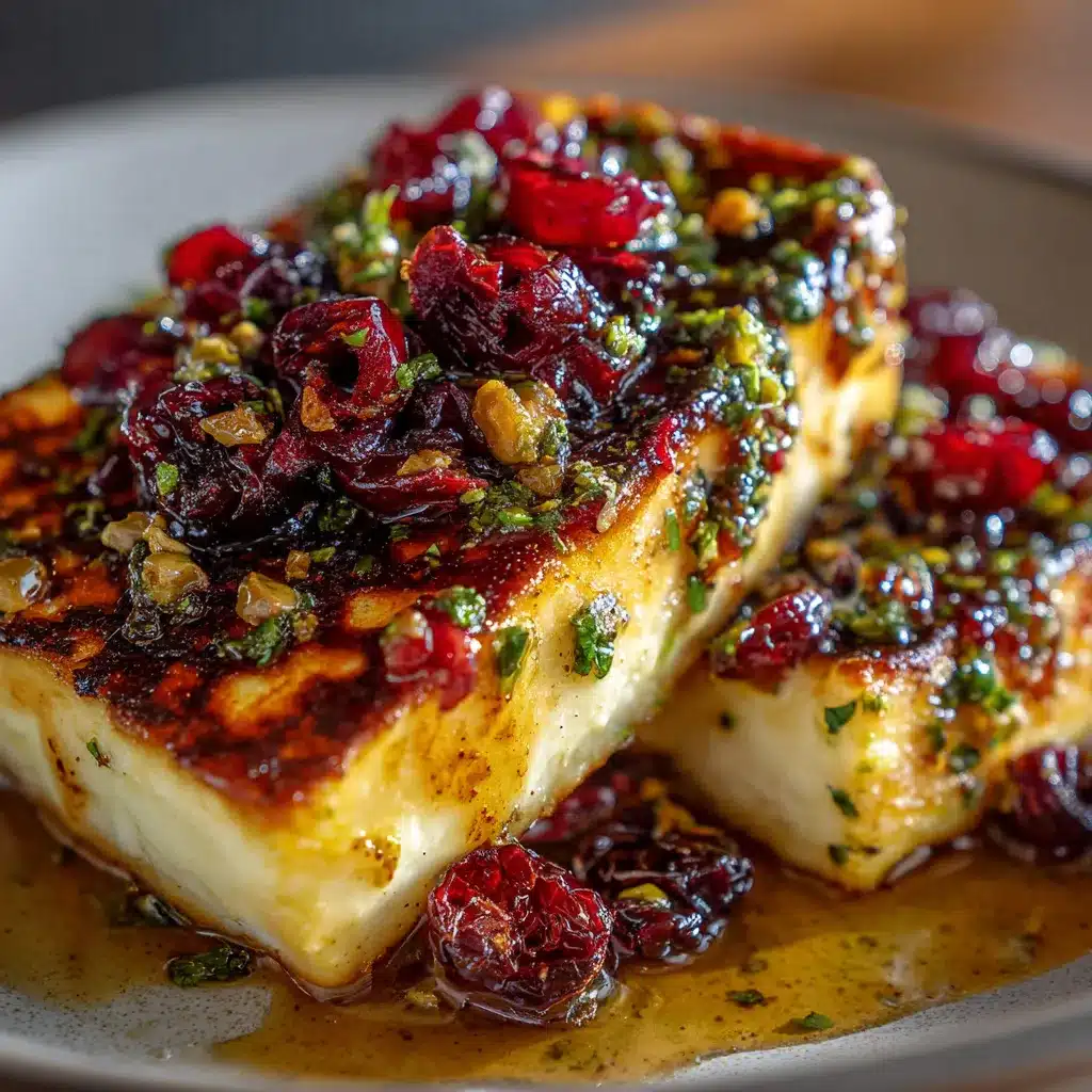 Queso panela a la parrilla servido con miel, salsa macha, arándanos secos y pepitas tostadas.