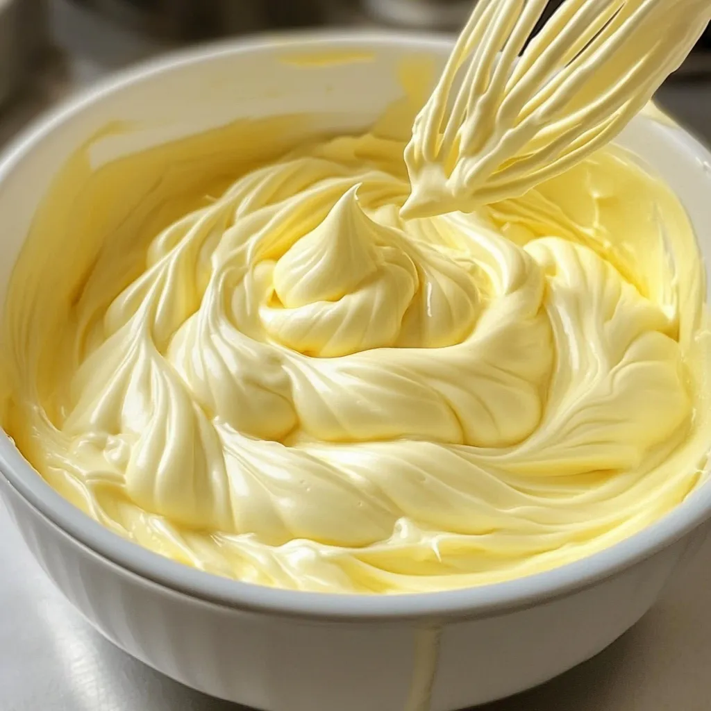 Relleno trufado blanco cremoso en un bol listo para usar en postres