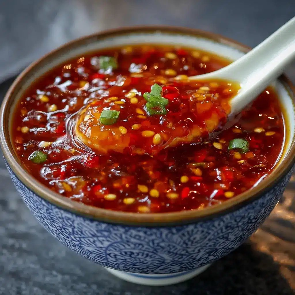 Salsa Chili Casera Estilo Restaurante en frasco de vidrio con hojuelas de chile y ajo alrededor