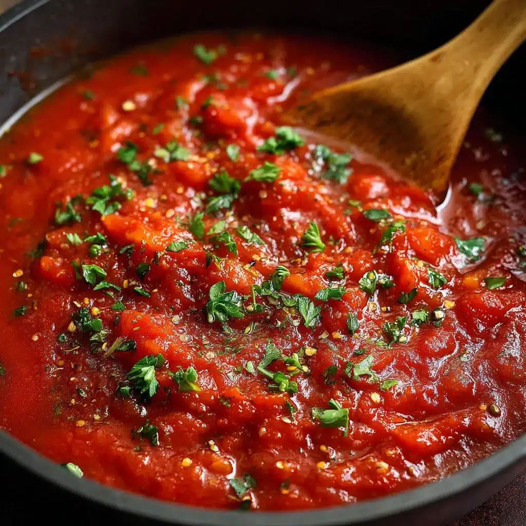 Salsa de tomate casera en sartén, cocinada con tomates frescos y cebolla