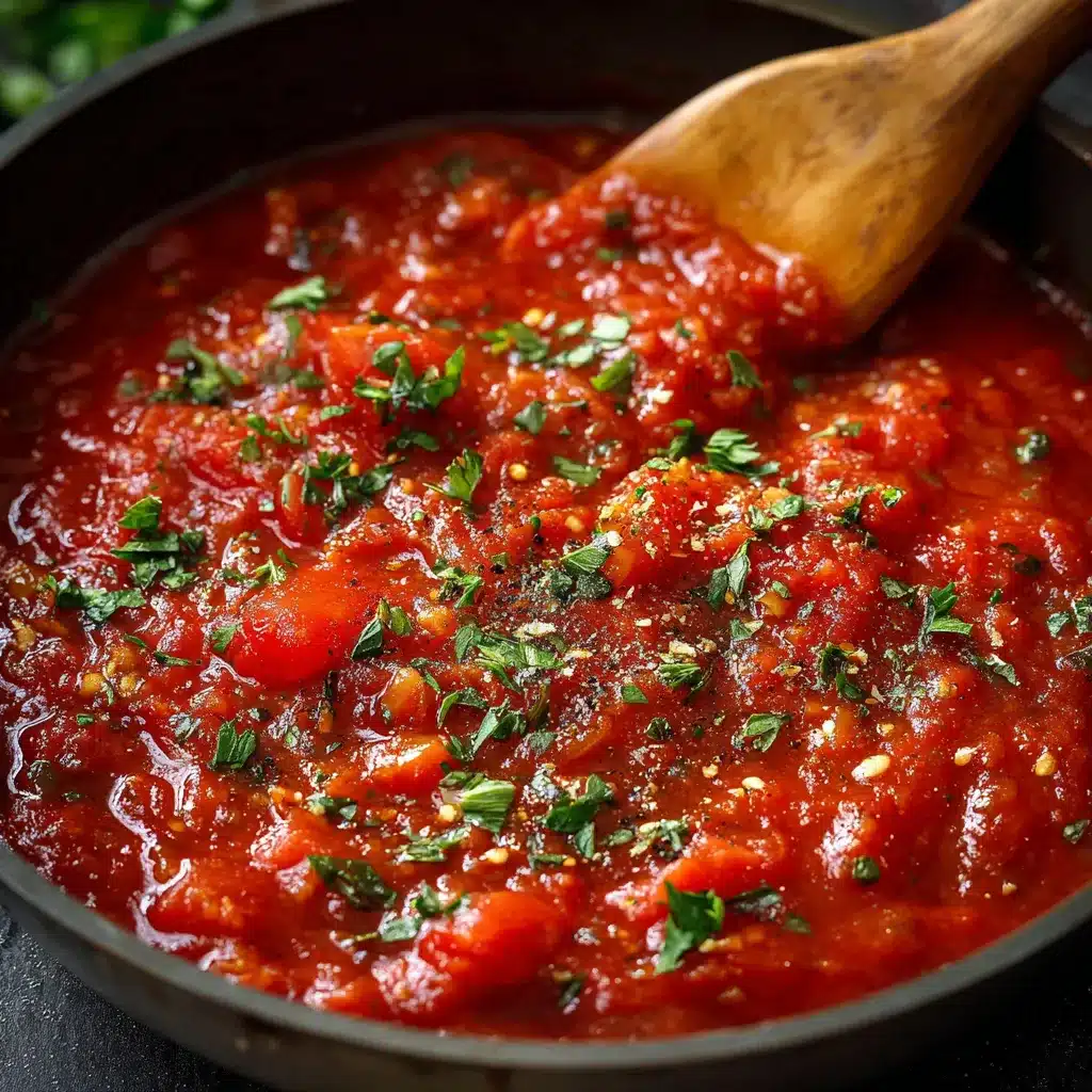 Salsa de tomate casera en sartén, cocinada con tomates frescos y cebolla