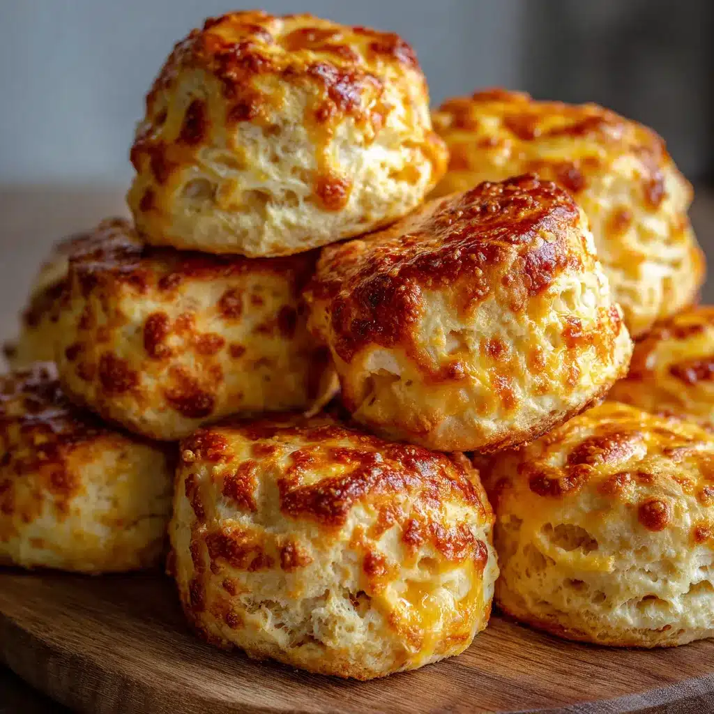 Scones de queso caseros recién horneados en una bandeja dorada