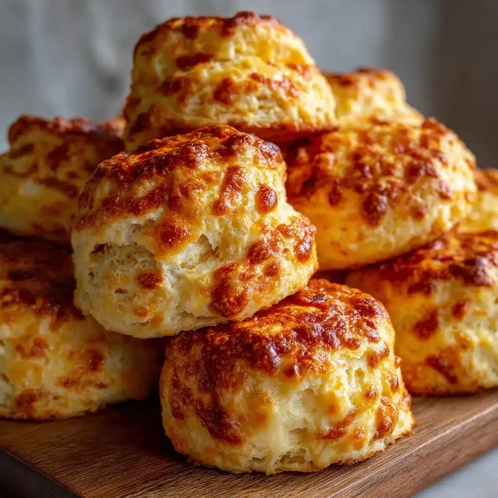 Scones de queso caseros recién horneados en una bandeja dorada