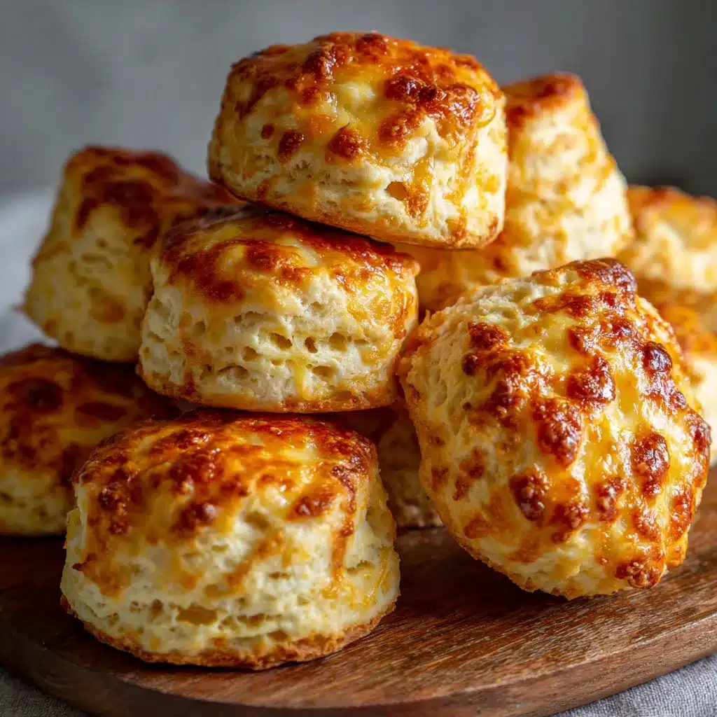 Scones de queso caseros recién horneados en una bandeja dorada