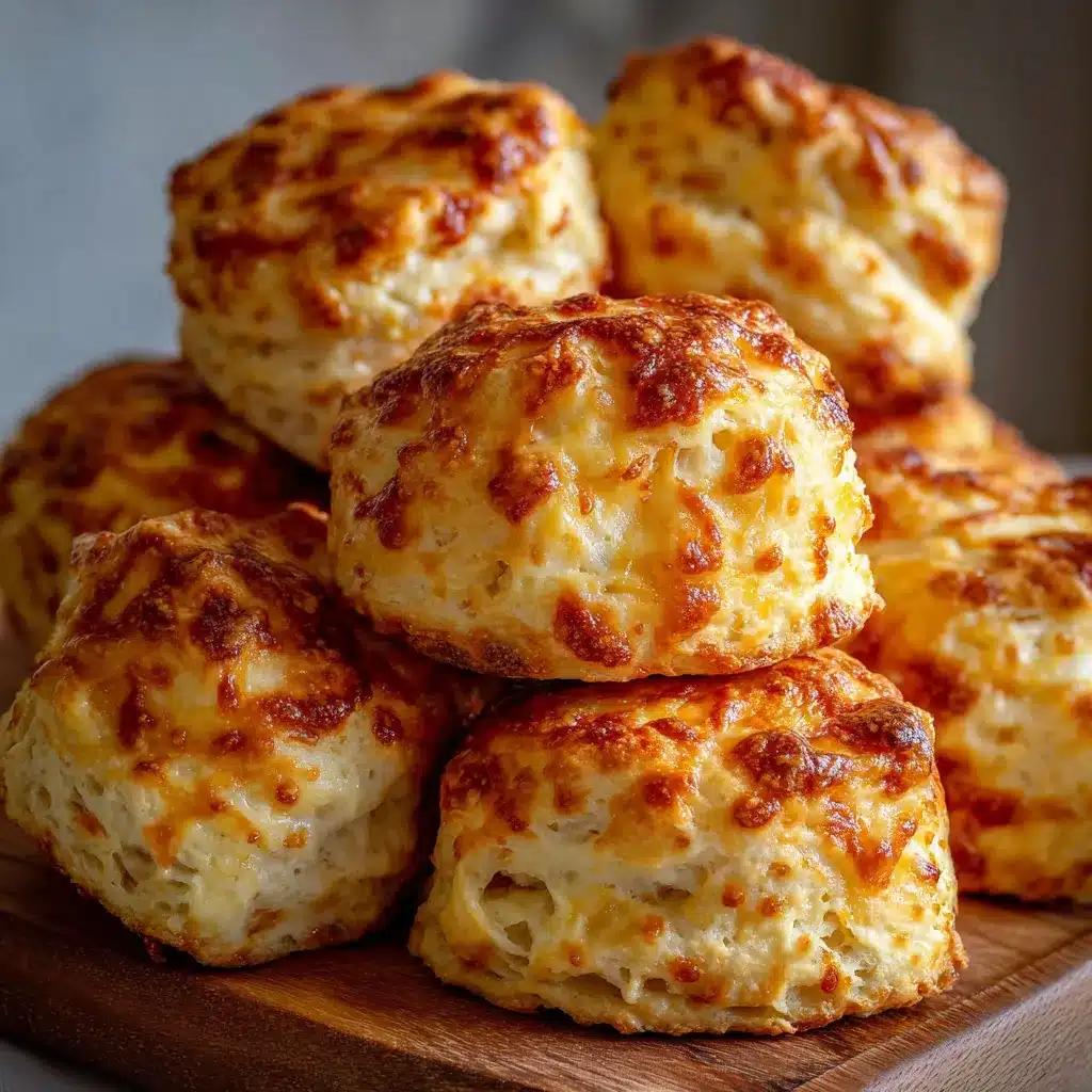 Scones de queso caseros recién horneados en una bandeja dorada