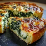 Tarta de espinaca y queso con masa de papa recién horneada y lista para servir