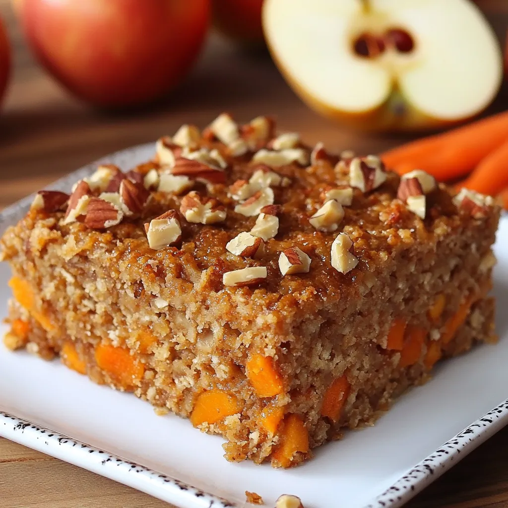Torta de avena y zanahorias recién horneada decorada con nueces