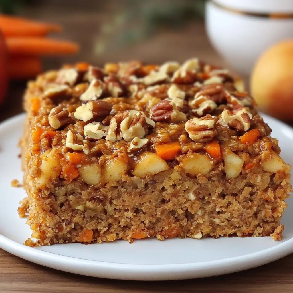 Torta de avena y zanahorias recién horneada decorada con nueces