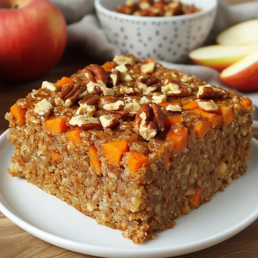 Torta de avena y zanahorias recién horneada decorada con nueces