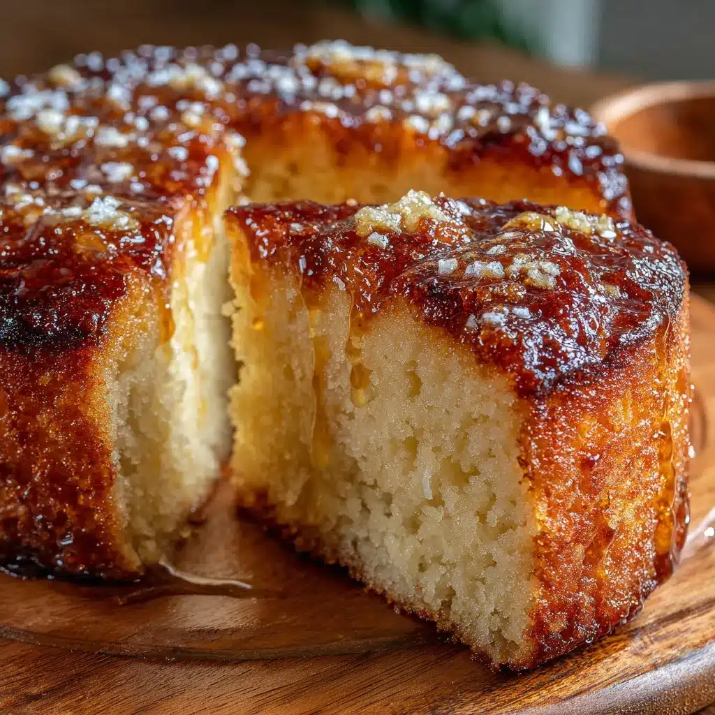 Torta de pan casera con textura cremosa y caramelo brillante en un plato blanco