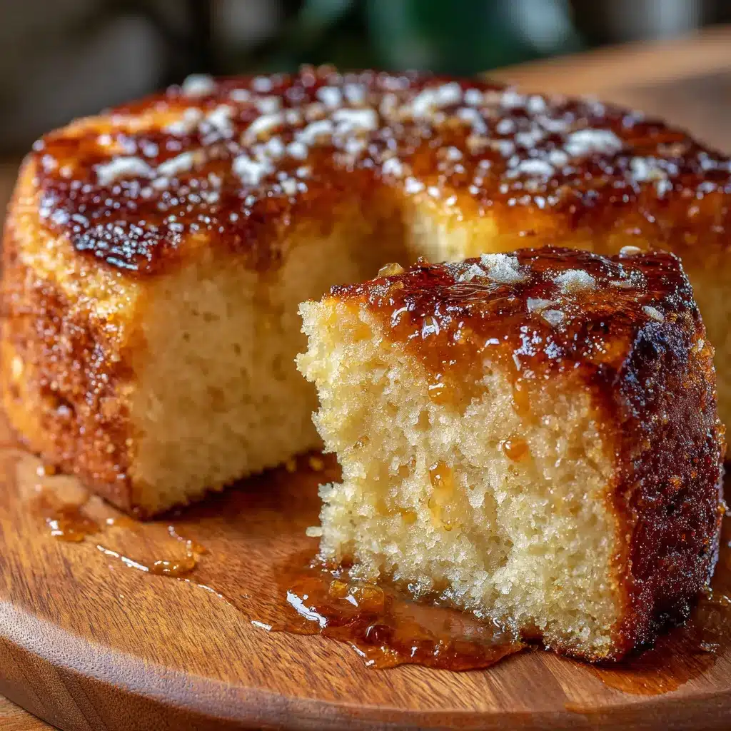 Torta de pan casera con textura cremosa y caramelo brillante en un plato blanco