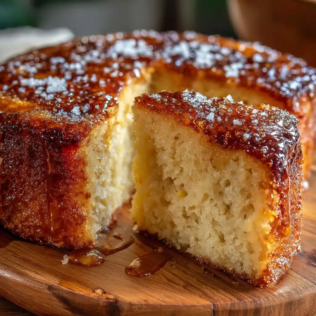Torta de pan casera con textura cremosa y caramelo brillante en un plato blanco