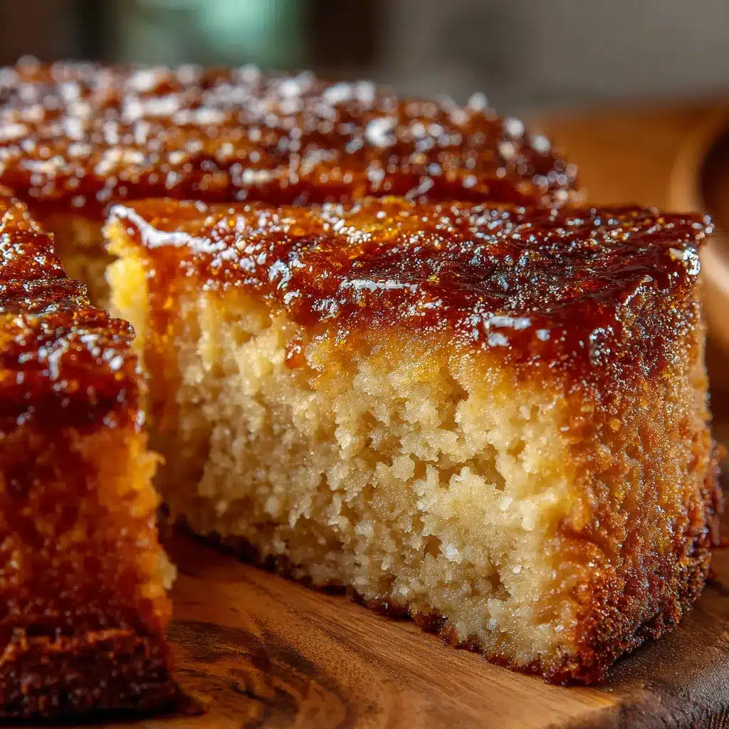 Torta de pan casera con textura cremosa y caramelo brillante en un plato blanco