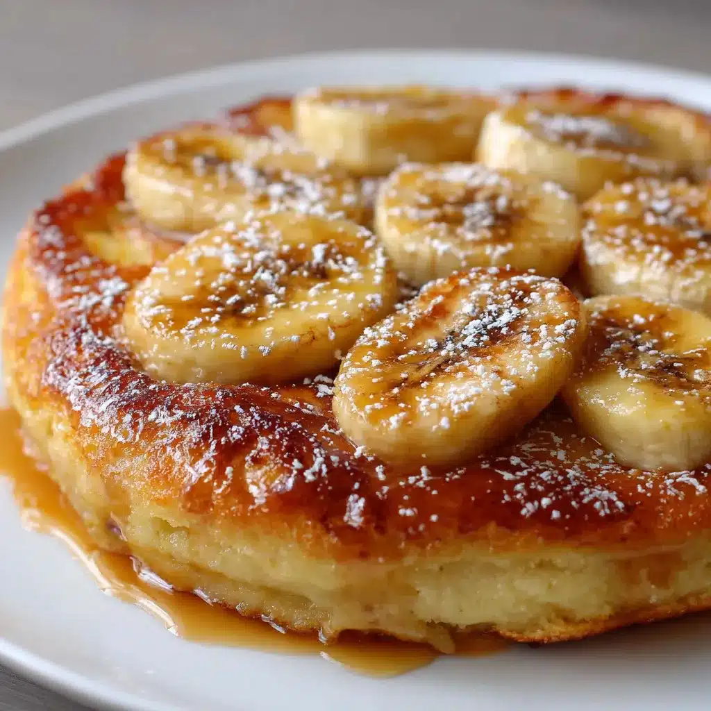 Tortita de plátano en sartén dorada y esponjosa servida con miel y frutas frescas