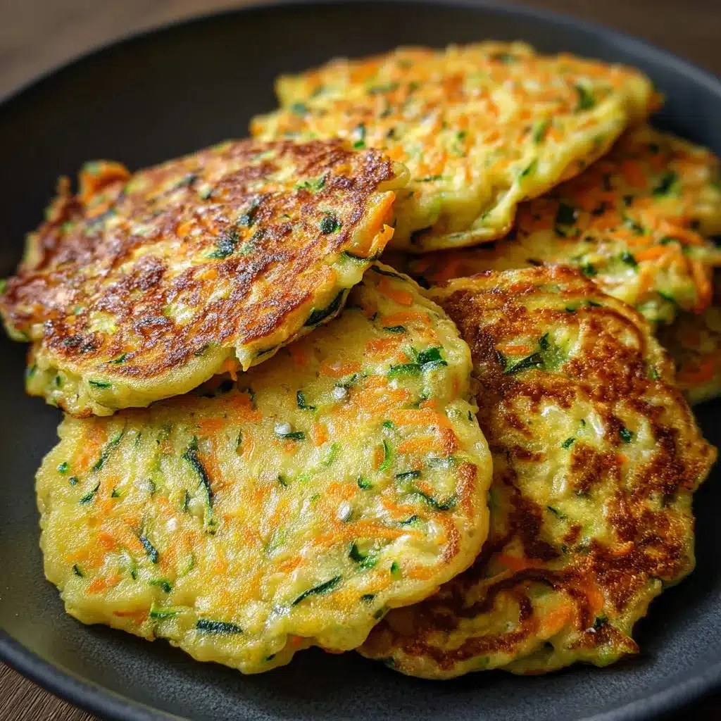 Tortitas saladas de verduras doradas y esponjosas en un plato blanco