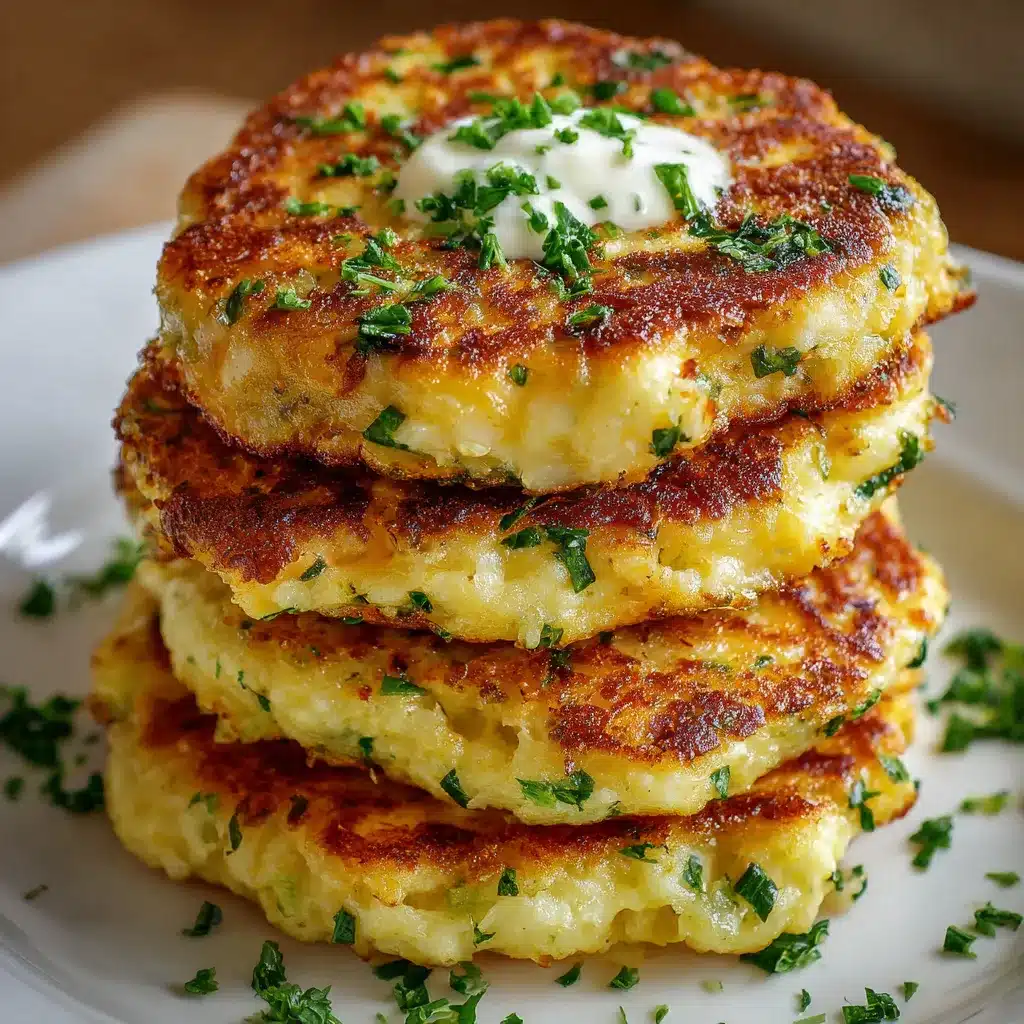 Tortitas de coliflor con queso doradas servidas en plato blanco con ensalada fresca