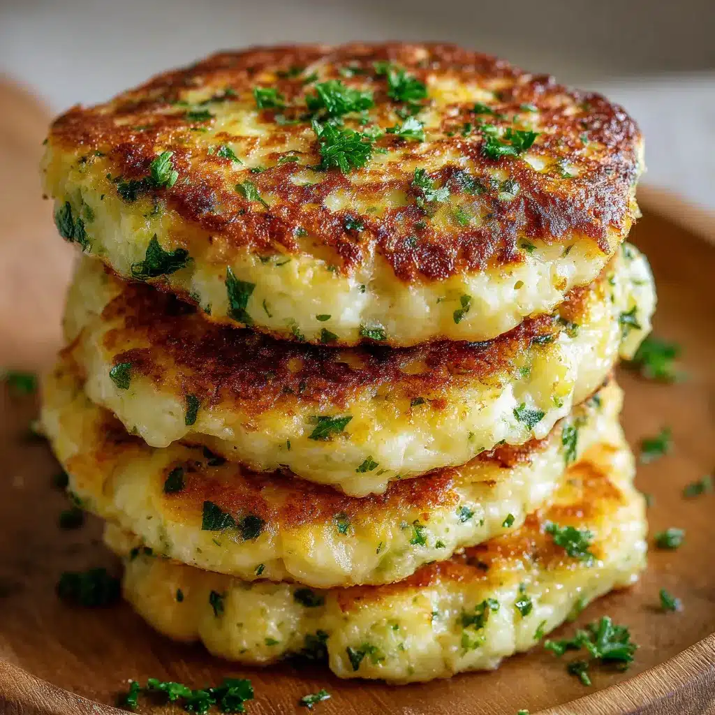 Tortitas de coliflor con queso doradas servidas en plato blanco con ensalada fresca