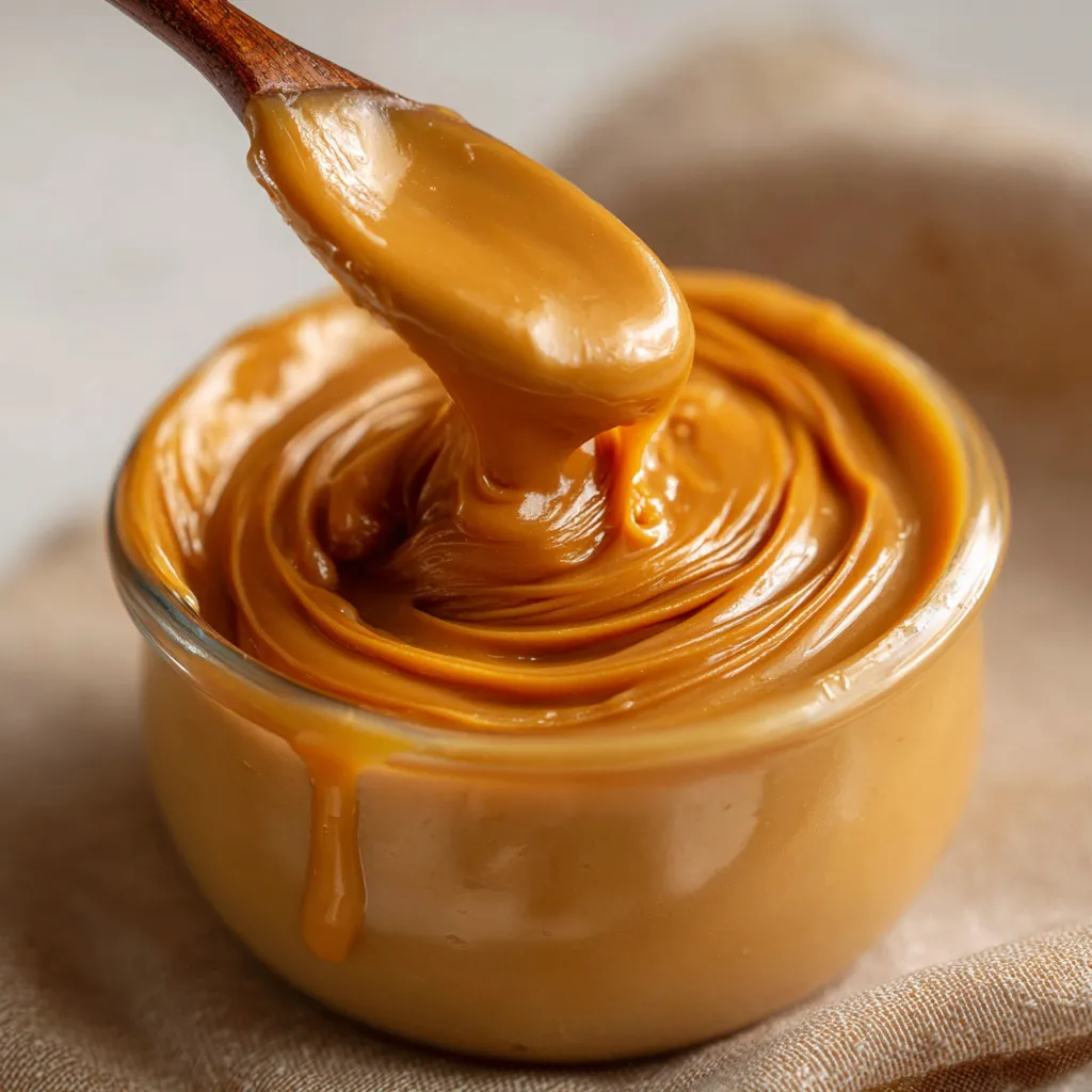 Crema pastelera de dulce de leche casera en un bol de cerámica