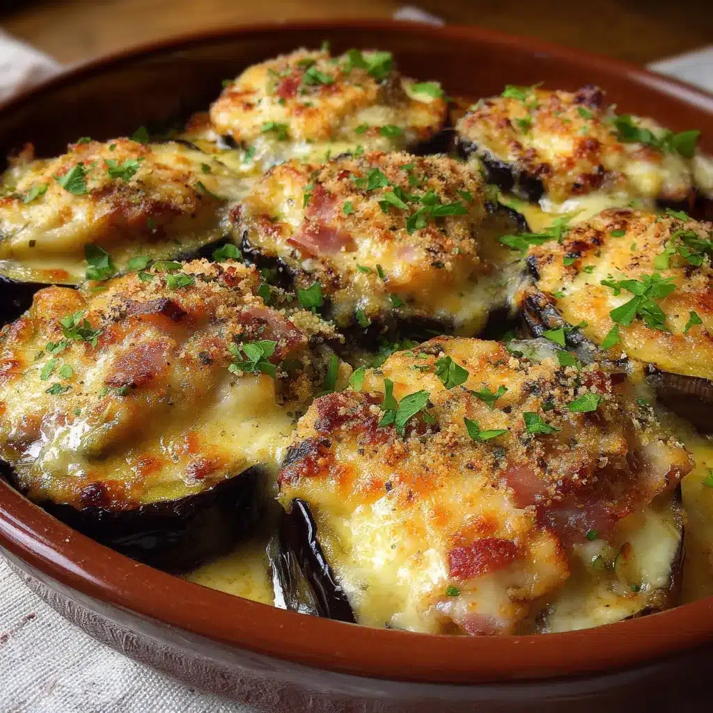 Berenjenas gratinadas con puerro y queso recién salidas del horno