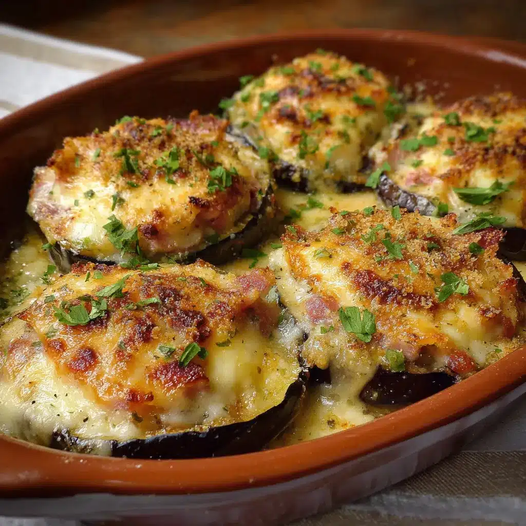 Berenjenas gratinadas con puerro y queso recién salidas del horno