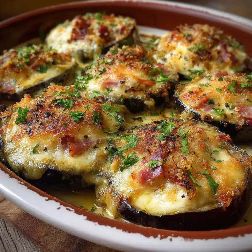 Berenjenas gratinadas con puerro y queso recién salidas del horno