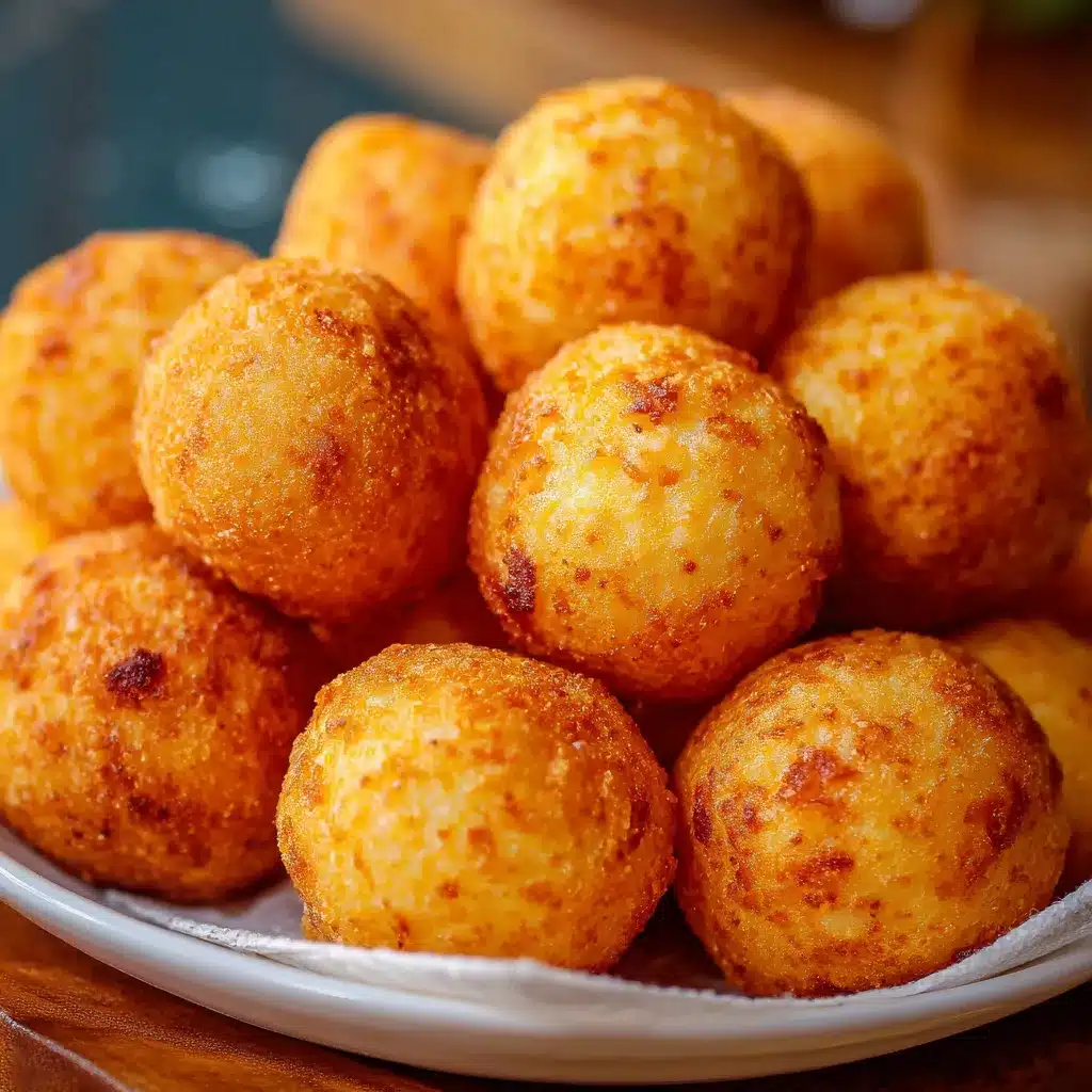 Bolitas fritas recién hechas y doradas servidas en un plato sobre papel absorbente