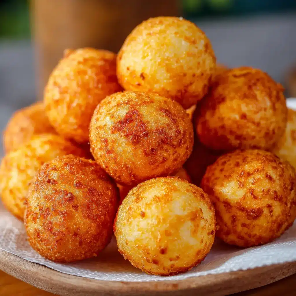 Bolitas fritas recién hechas y doradas servidas en un plato sobre papel absorbente