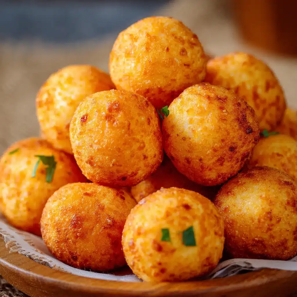 Bolitas fritas recién hechas y doradas servidas en un plato sobre papel absorbente