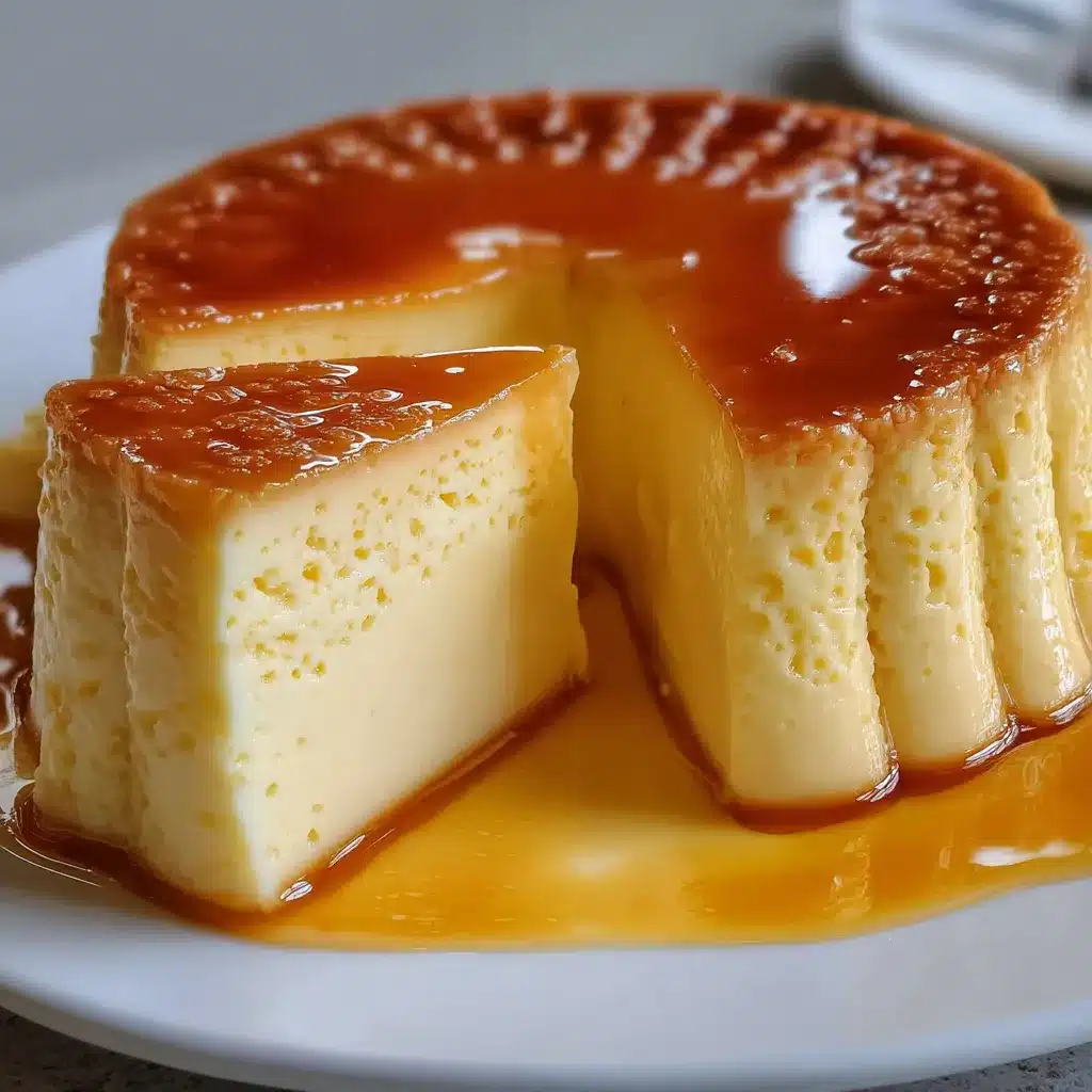 Flan de leche condensada casero con caramelo dorado sobre plato blanco
