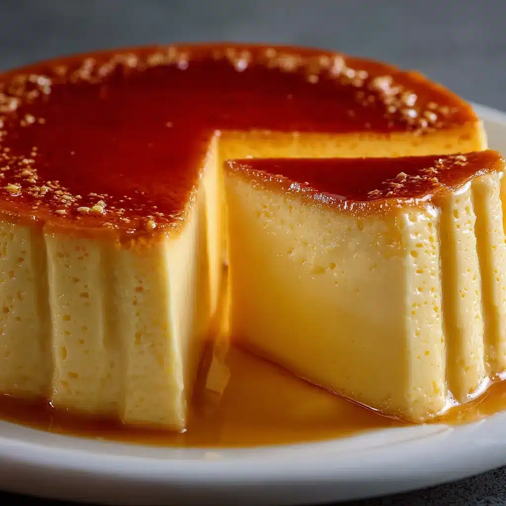 Flan de leche condensada casero con caramelo dorado sobre plato blanco