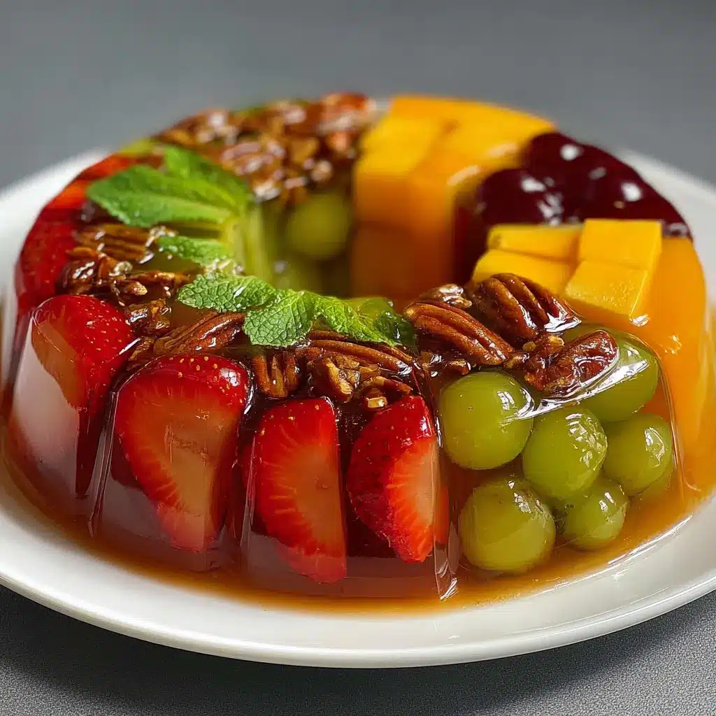 Gelatina cristal transparente con frutas naturales en capas