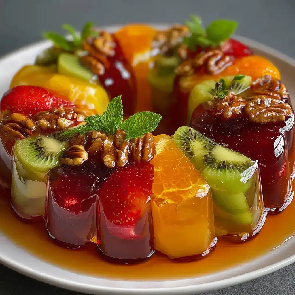Gelatina cristal transparente con frutas naturales en capas