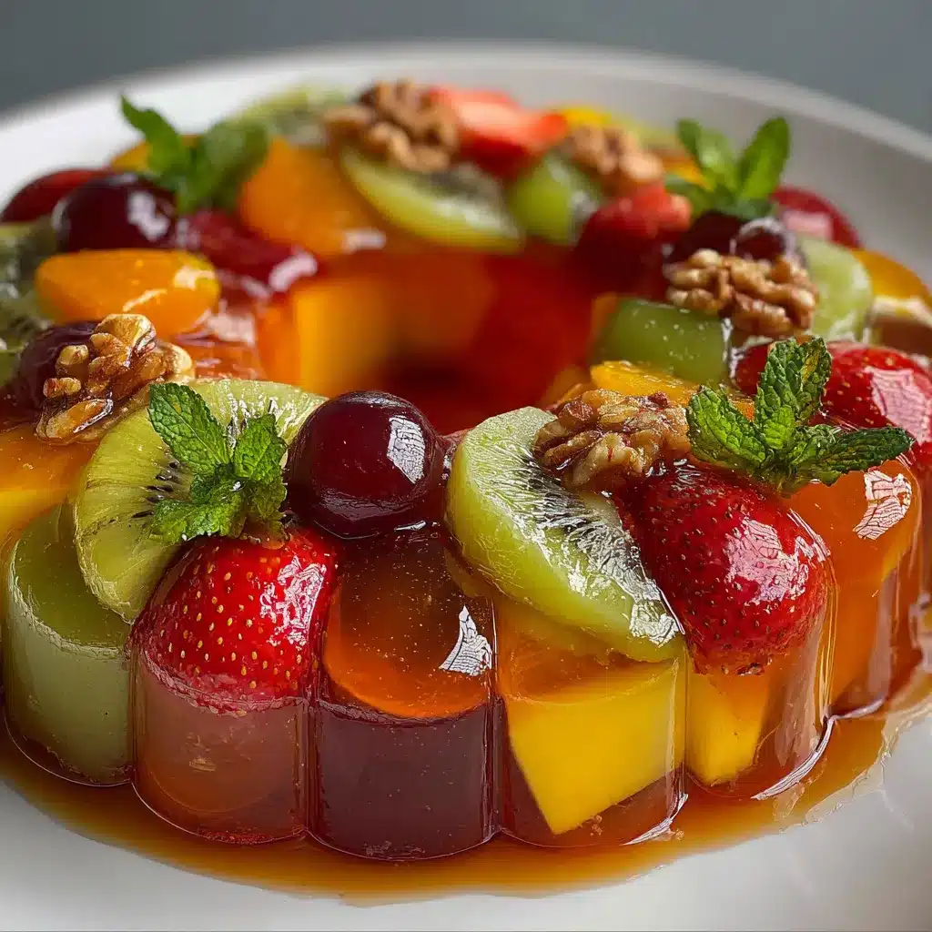 Gelatina cristal transparente con frutas naturales en capas