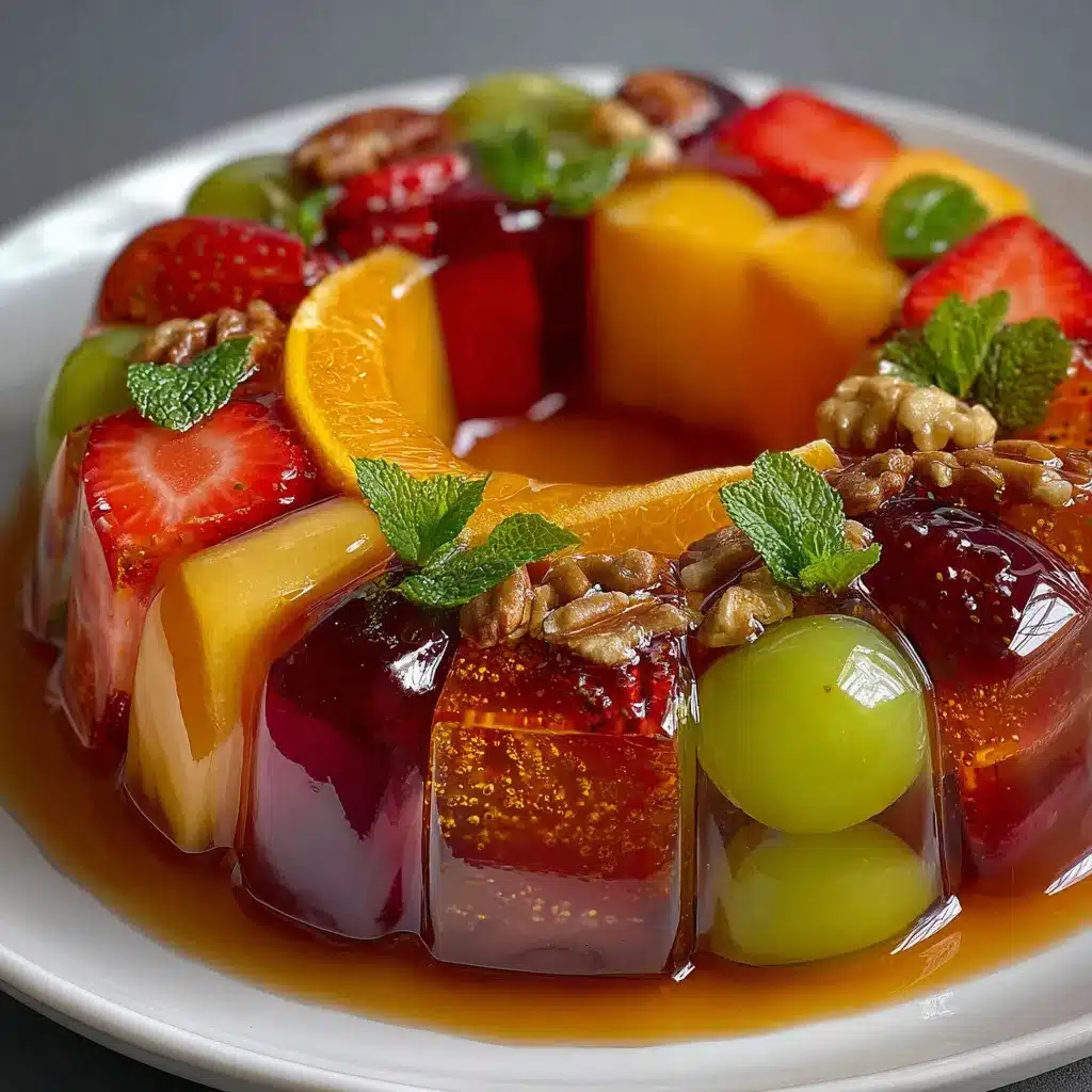 Gelatina cristal transparente con frutas naturales en capas