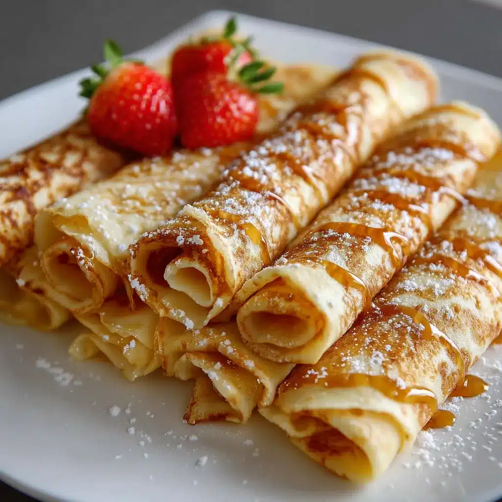 Crepe casero dorado sobre plato blanco con frutas y miel