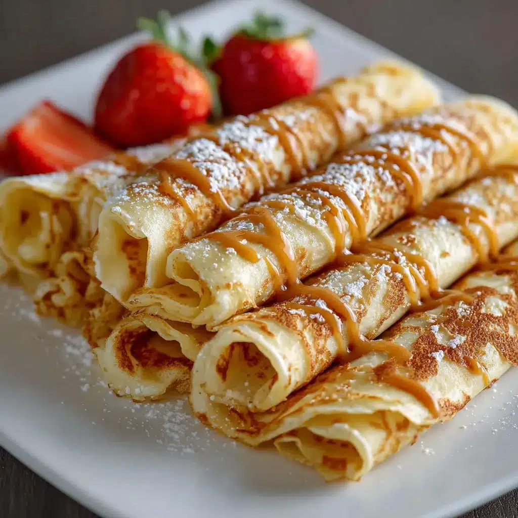 Crepe casero dorado sobre plato blanco con frutas y miel