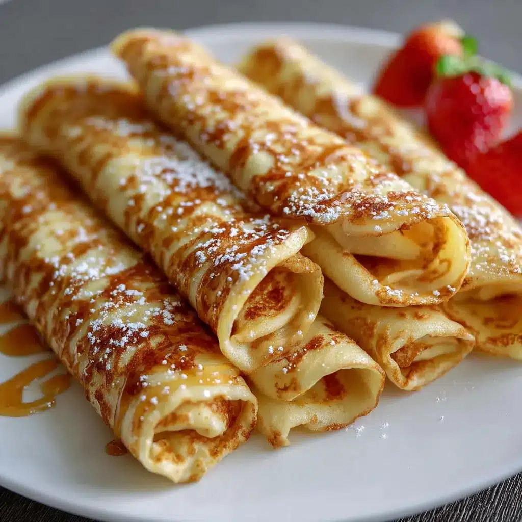 Crepe casero dorado sobre plato blanco con frutas y miel