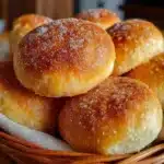Panecillos esponjosos recién horneados en bandeja