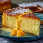 Pastel de naranja casero recién horneado, esponjoso y servido sobre plato blanco