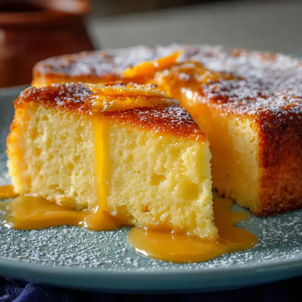 Pastel de naranja casero recién horneado, esponjoso y servido sobre plato blanco