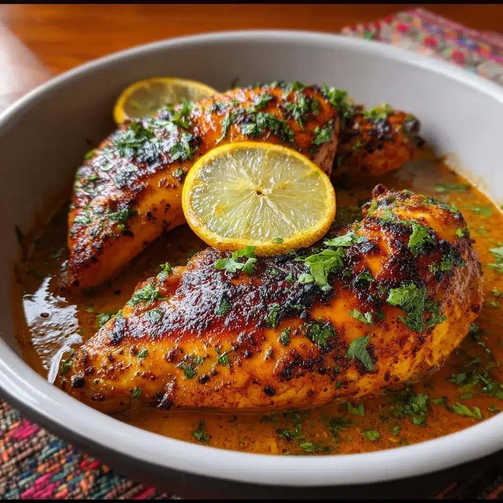 Pollo Asado al Limón al horno con piel dorada, servido con salsa natural y hierbas frescas