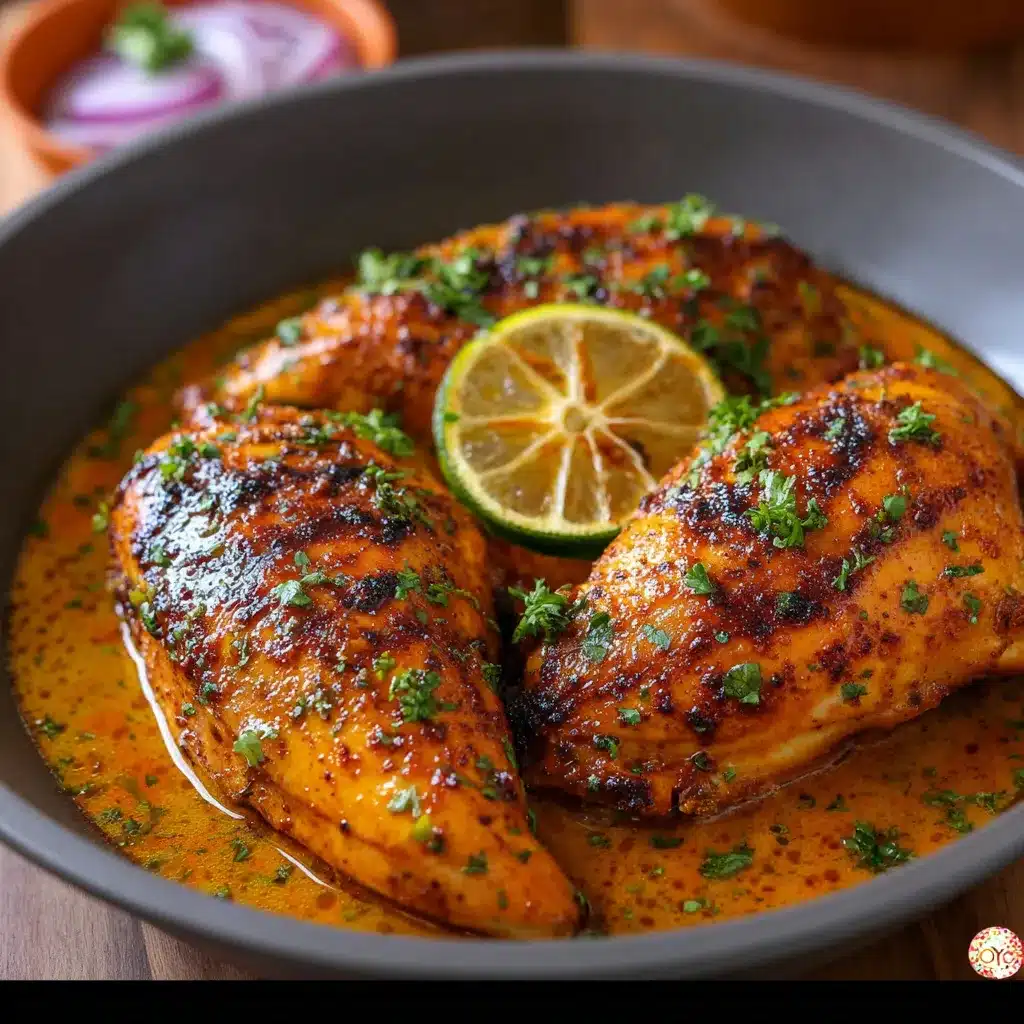 Pollo Asado al Limón al horno con piel dorada, servido con salsa natural y hierbas frescas