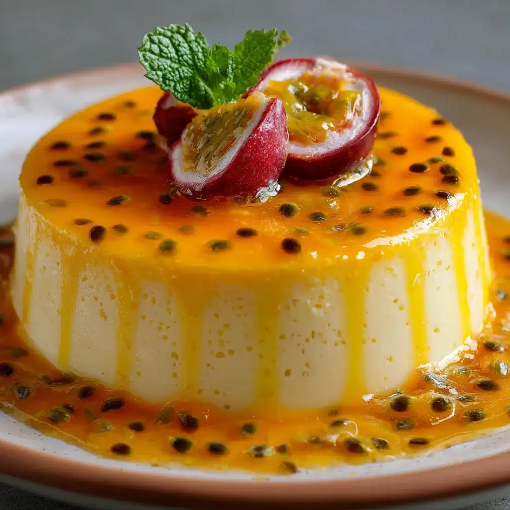 Postre de maracuyá en licuadora servido con cobertura de semillas