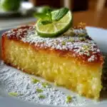 Tarta húmeda de limón recién horneada con glaseado de limón brillante sobre una rejilla