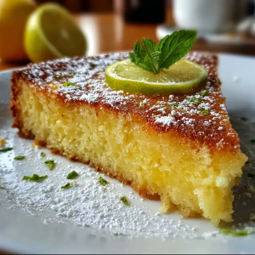 Tarta húmeda de limón recién horneada con glaseado de limón brillante sobre una rejilla
